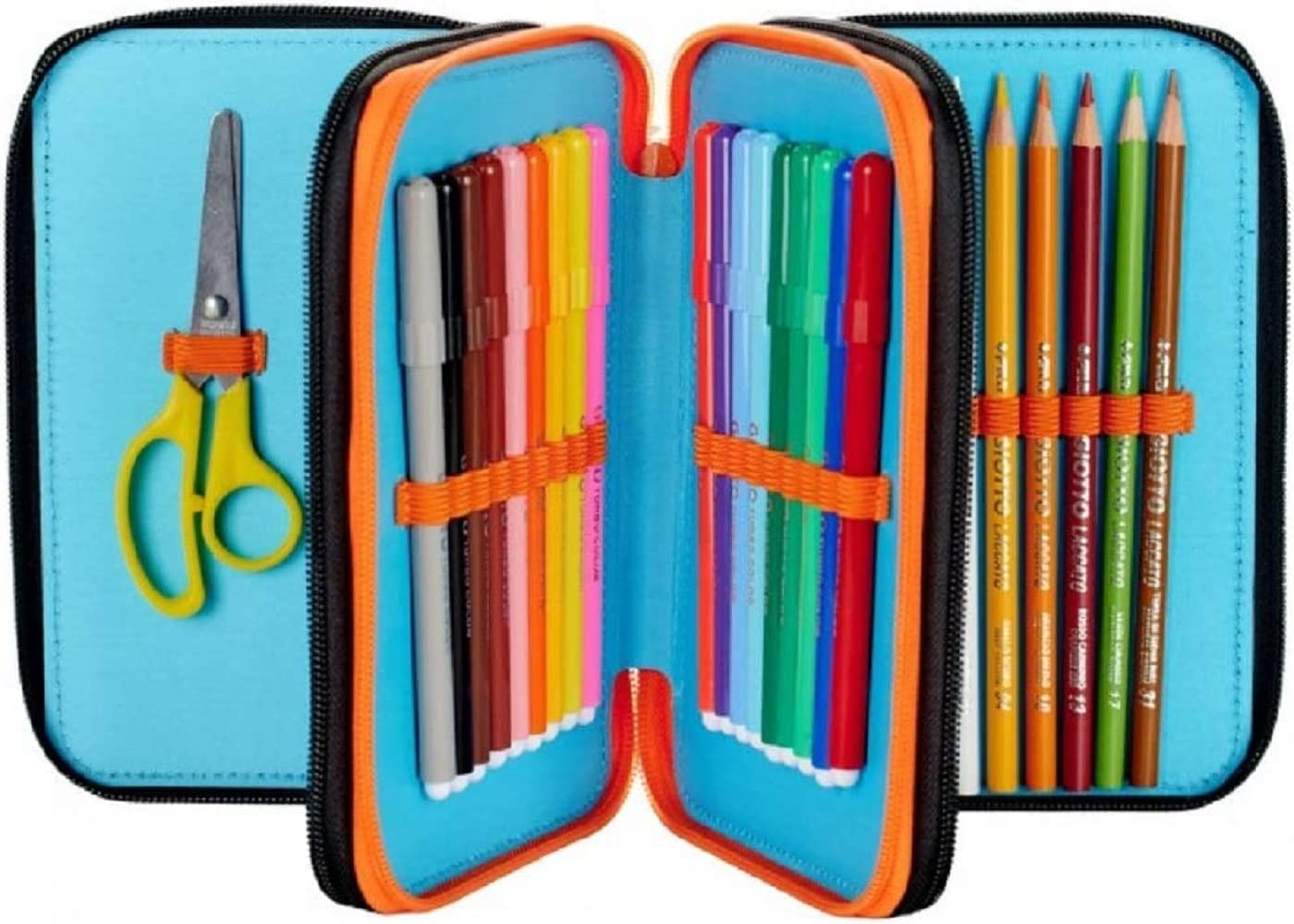 Gopop Schoolpack Zaino Scuola Dragone 40x30x18 cm + Astuccio 3 Zip Completo con Colori + Omaggio Mini Torcia