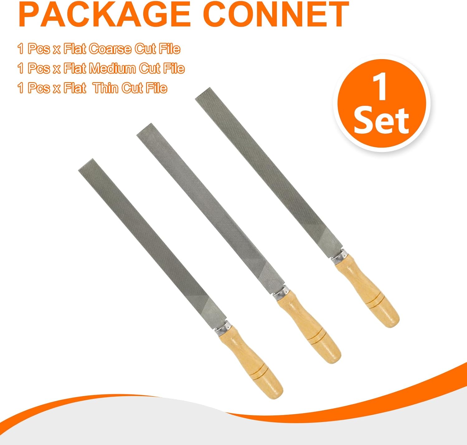 HARFINGTON 3pcs Flat Cut File 12" Double Cut Teeth High Carbon Steel Hand Rasp File with Wood Handle for Metal Wood Deburring Removing