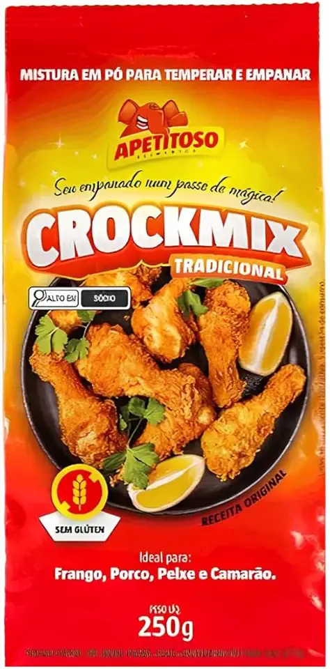 Apetitoso Crockmix Tradicional, Farinha para Empanar Sem Glúten, Para Frango, Porco, Peixe e Camarão, 250g