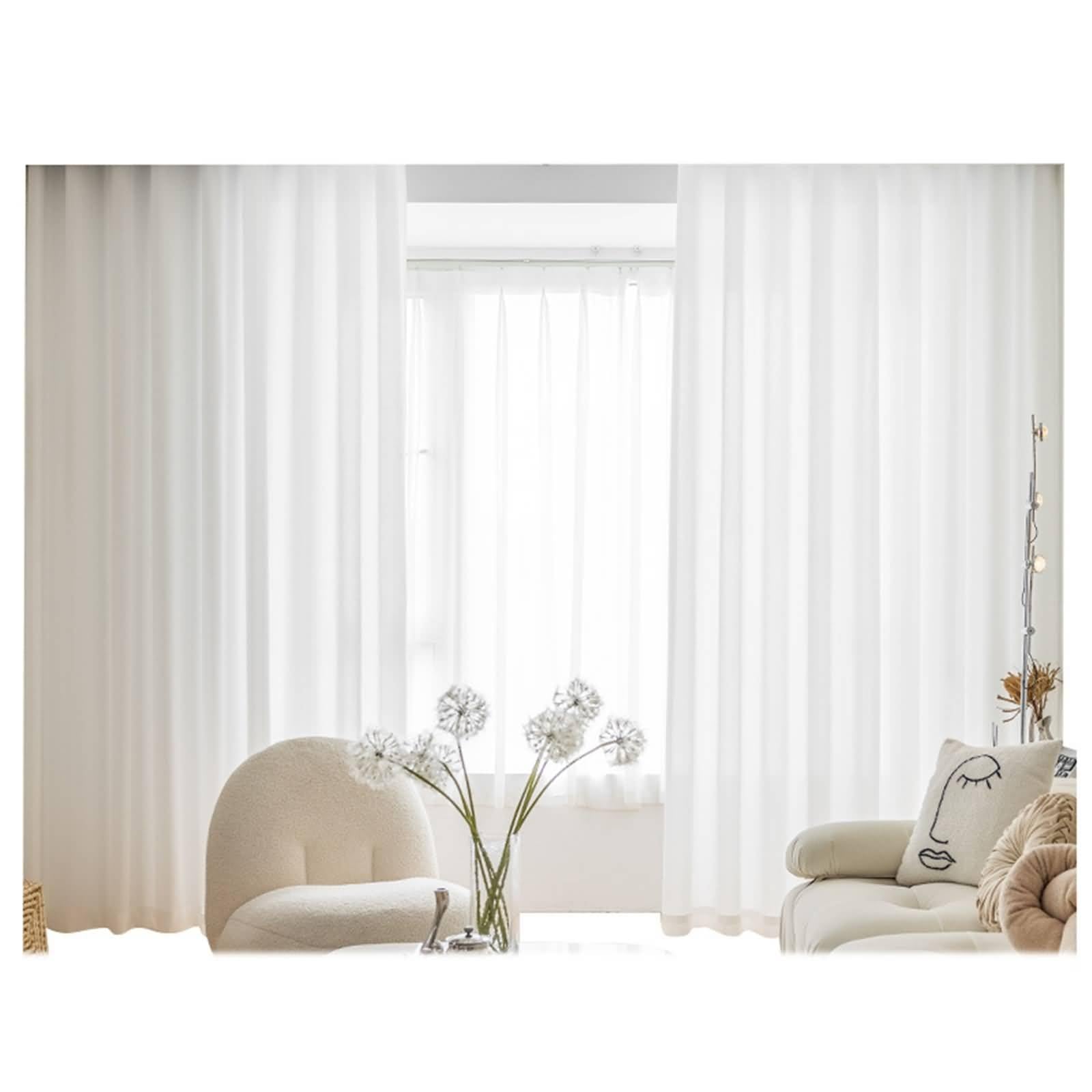 Rideaux blancs occultants légers lot de 2 polyester pour bloquer les vis-à-vis