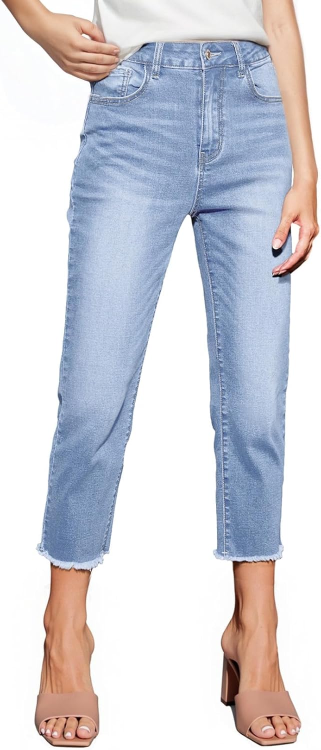 Sidefeel Women's Capri Jeans High Waisted Trendy 2025 Spring Outfit Denim Capri Pants Sky Blue Size 10 - Image 4