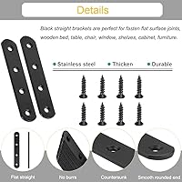 Vista 3 de Paquete de 8 soportes rectos negros de acero inoxidable de 4 pulgadas, placas planas de reparación de alta resistencia, soportes de unión