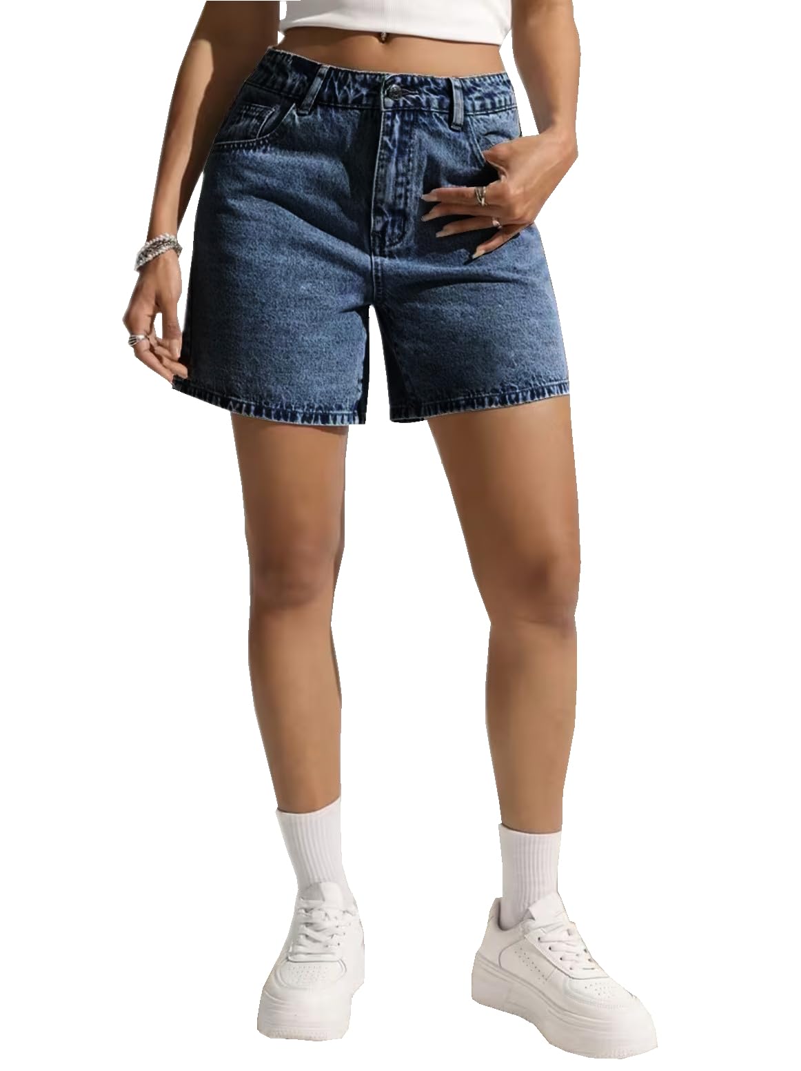 nifty Women's Denim Stretchable Relaxed Fit Shorts|| Back Pocket Bow Tie Detail-picture-35
