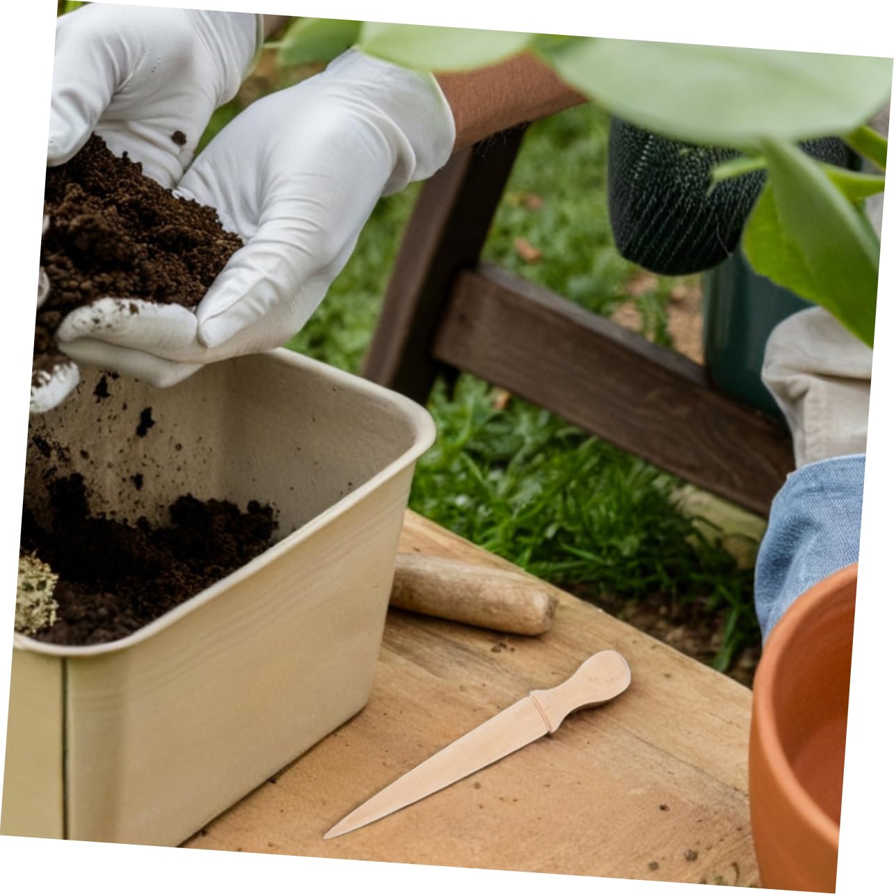 Kisangel Herramienta De Plantación De Jardín De 6 Piezas Con Mango De Madera Corriente De Tierra De Agarre Cómodo Ideal Para Plantar Cavar Siembra