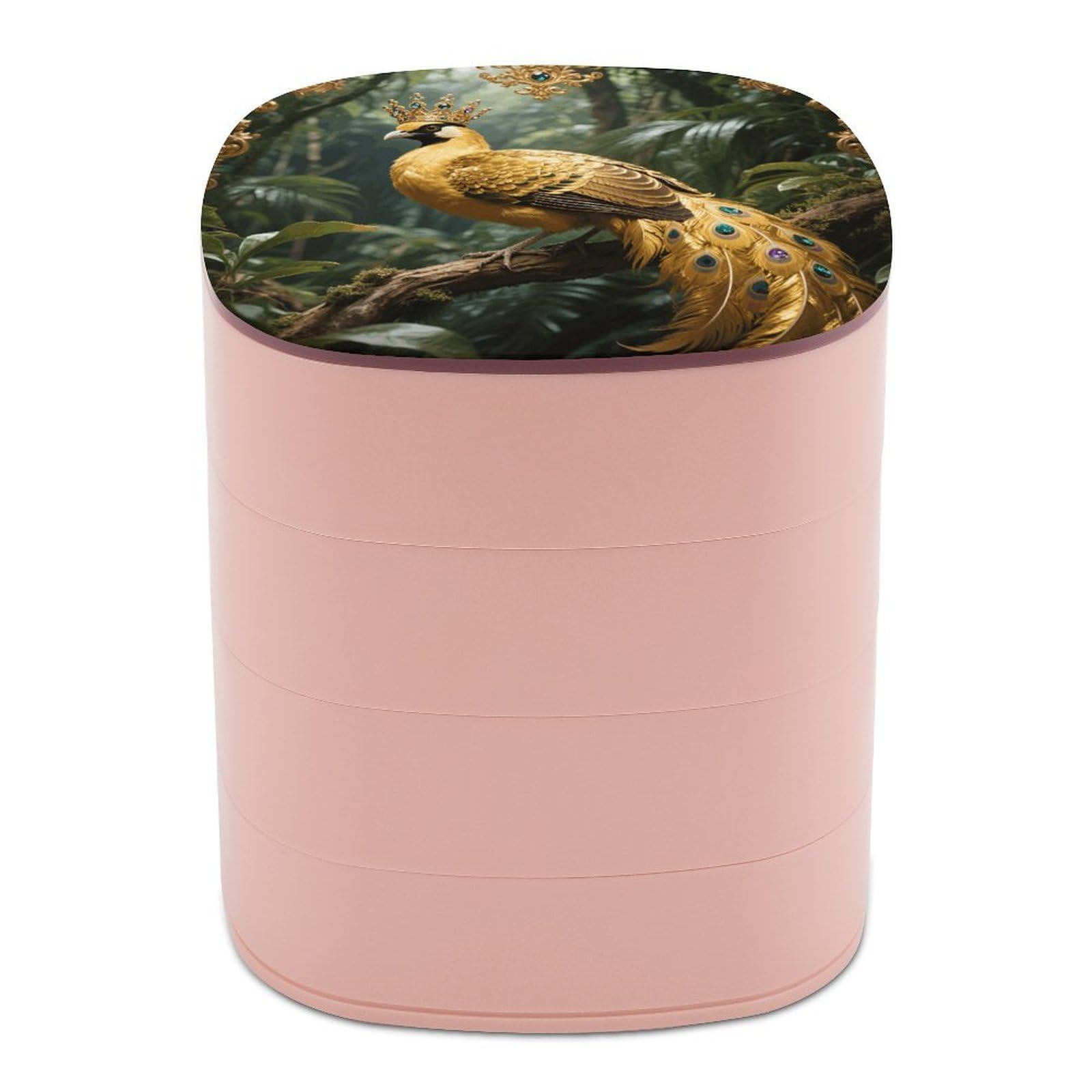 VstaDank Golden Bird Jewelry Case Women Portable Travel Jewelry Box Rotating Jewelry Organizer with Mirror Multi-Layer Necklace Ring Earring Storage Box for Bracelets Rings