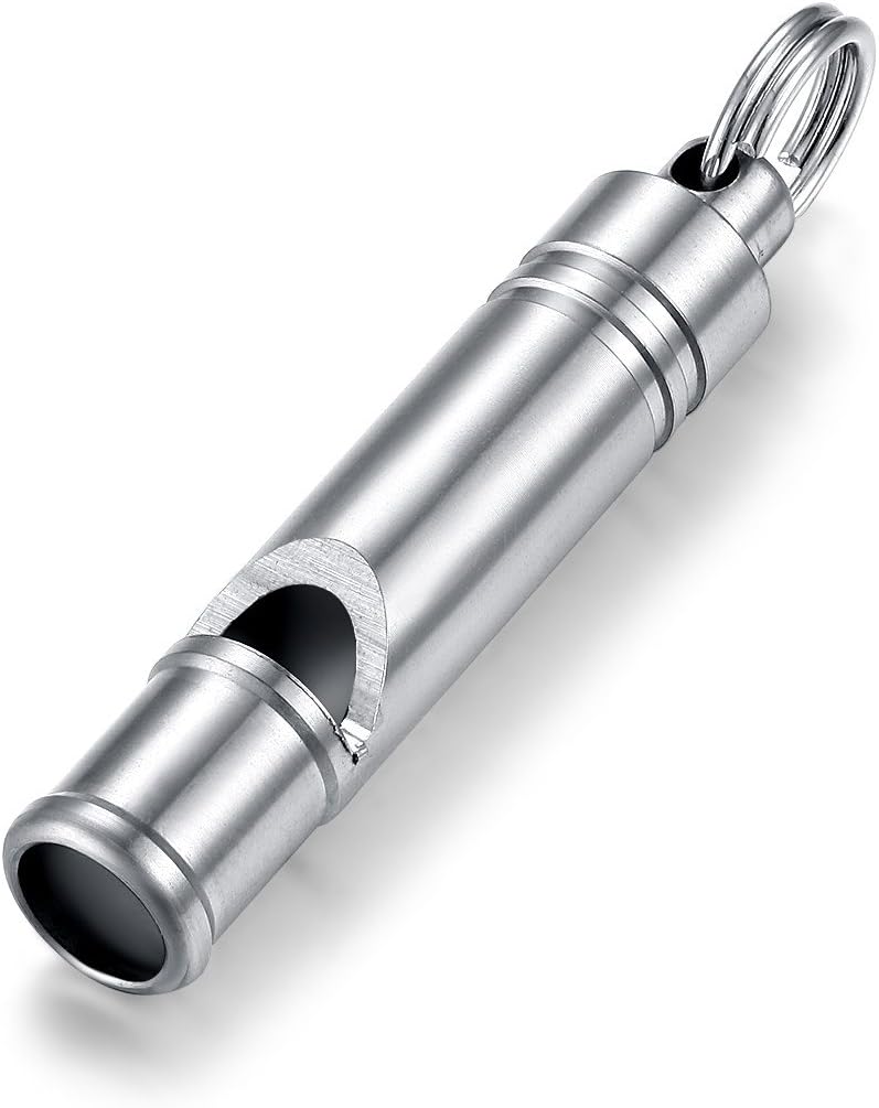 FOSIR Titanium Necklace for Men, Titanium Whistle Pendant Necklace for Men and Women Stainless Steel Rolo Chain