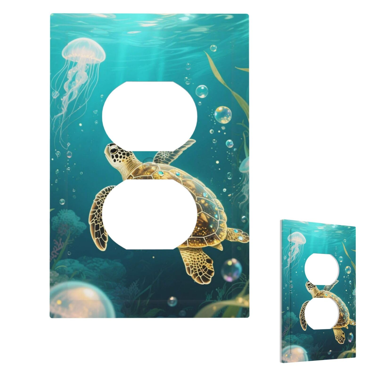 Fekiloot Duplex Turtle Wall Plate Cover Modern Decorative 1 Gang Light Switch Cover Unbreakable Receptacle Outlet Covers For Living Room Bedroom Home Decor
