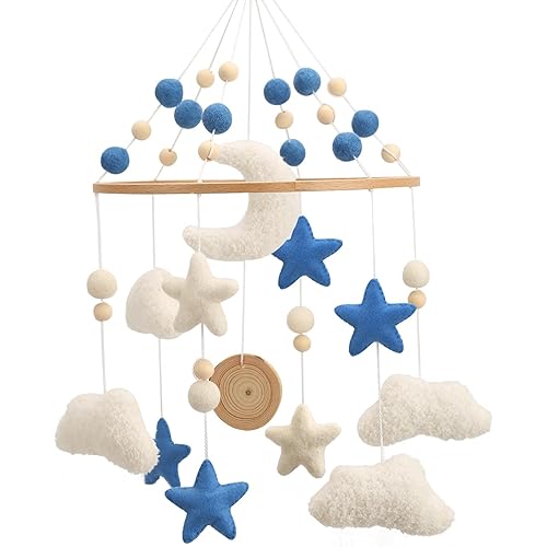 Cloud Mobile for Crib - A Handmade Cloud Crib Mobile with Moon and Blue Stars