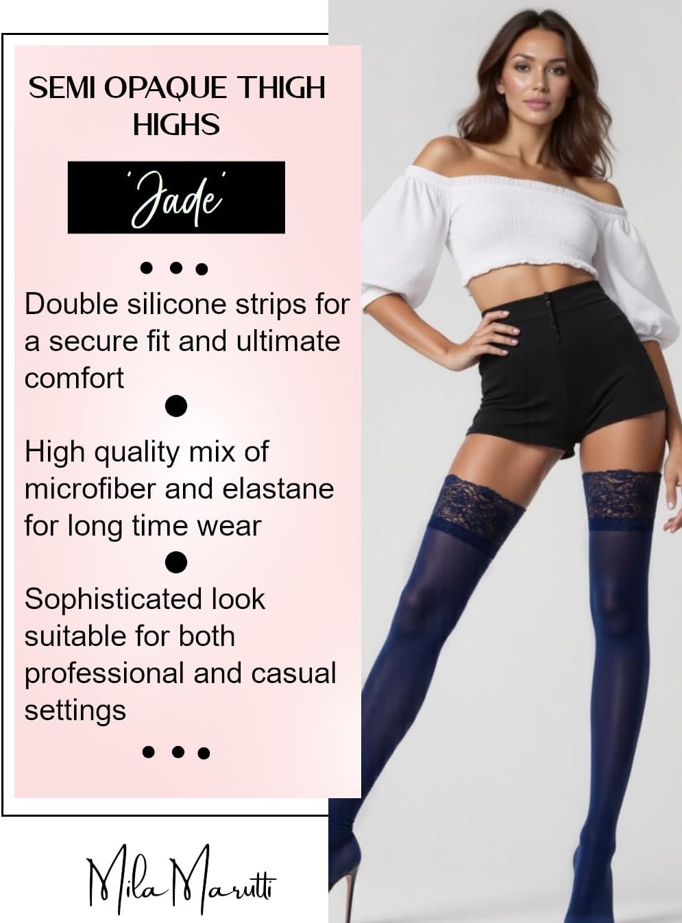 Mila Marutti Opaque Thigh High Stockings - Elegant Thigh High Tights for Women - Image 3