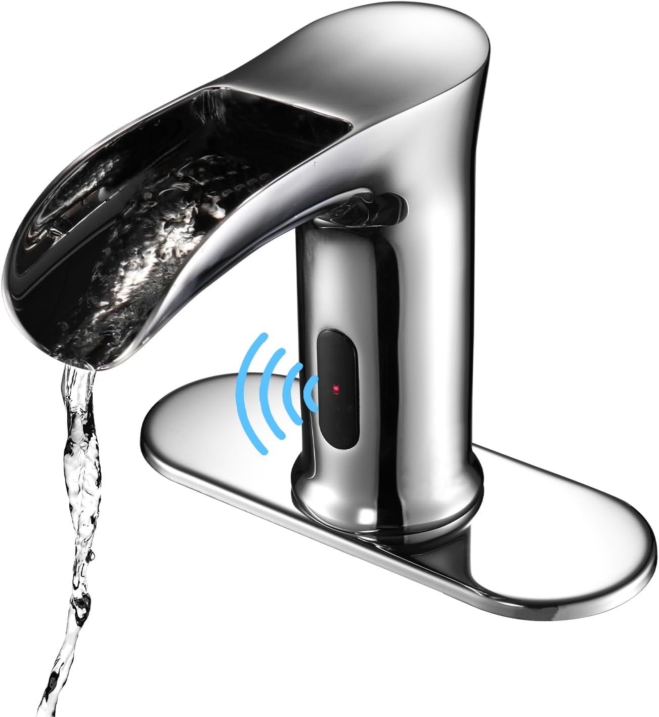 CDLODIN Automatic Sensor Touchless Waterfall Bathroom Sink Faucet, Modern Electronic Sensor