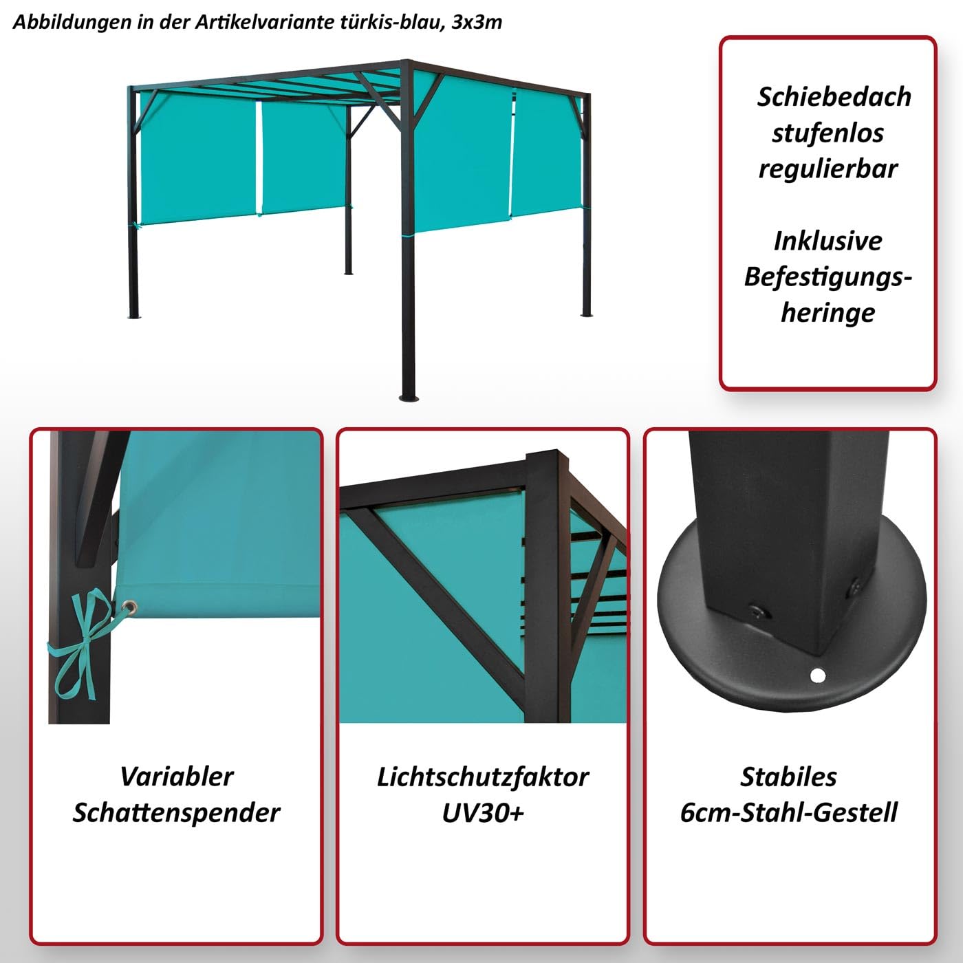 Mendler Pergola Baia Schiebedach türkis-blau - 4x4m