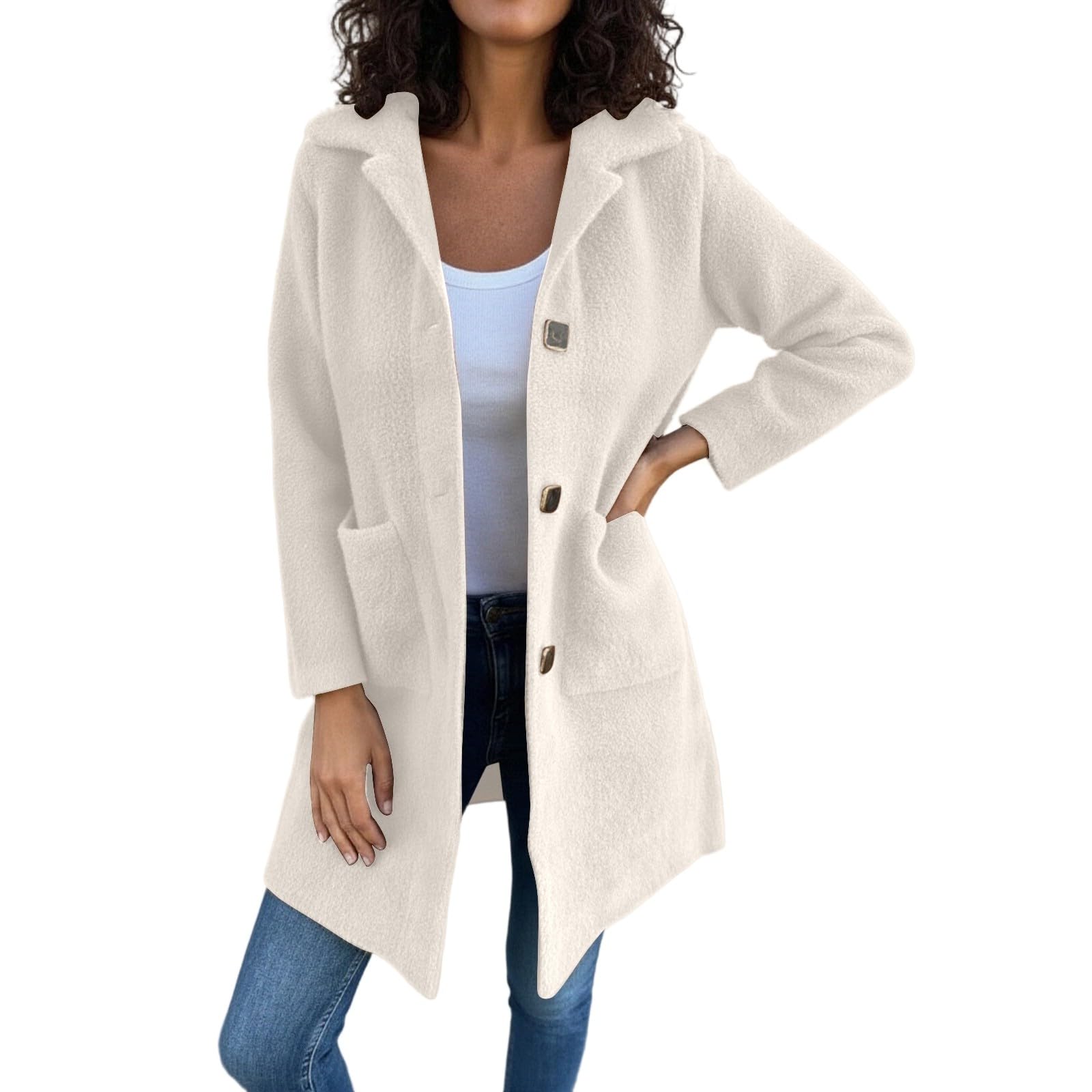 Giacca Donna Invernale Trench Lungo con Petto a Cappotto, Taglie Forti, con Revers e Tasche, per Abbigliamento Casual Autunnale e Invernale Università