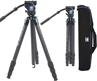 SIRUI Professional Carbon Fiber Tripod with 360°Fluid Video Head, 72.6” Waterproof Video Camera Tripod with Triangular Center Column, Large Tube for DSLR, Load 13.2lbs (ST-224+VH-10)
