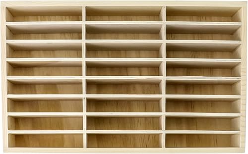 Miniatura 2 de QWORK Caja de almacenamiento de madera para teléfonos celulares de 24 rejillas, soporte para teléfono móvil de escritorio, organizador de caja de