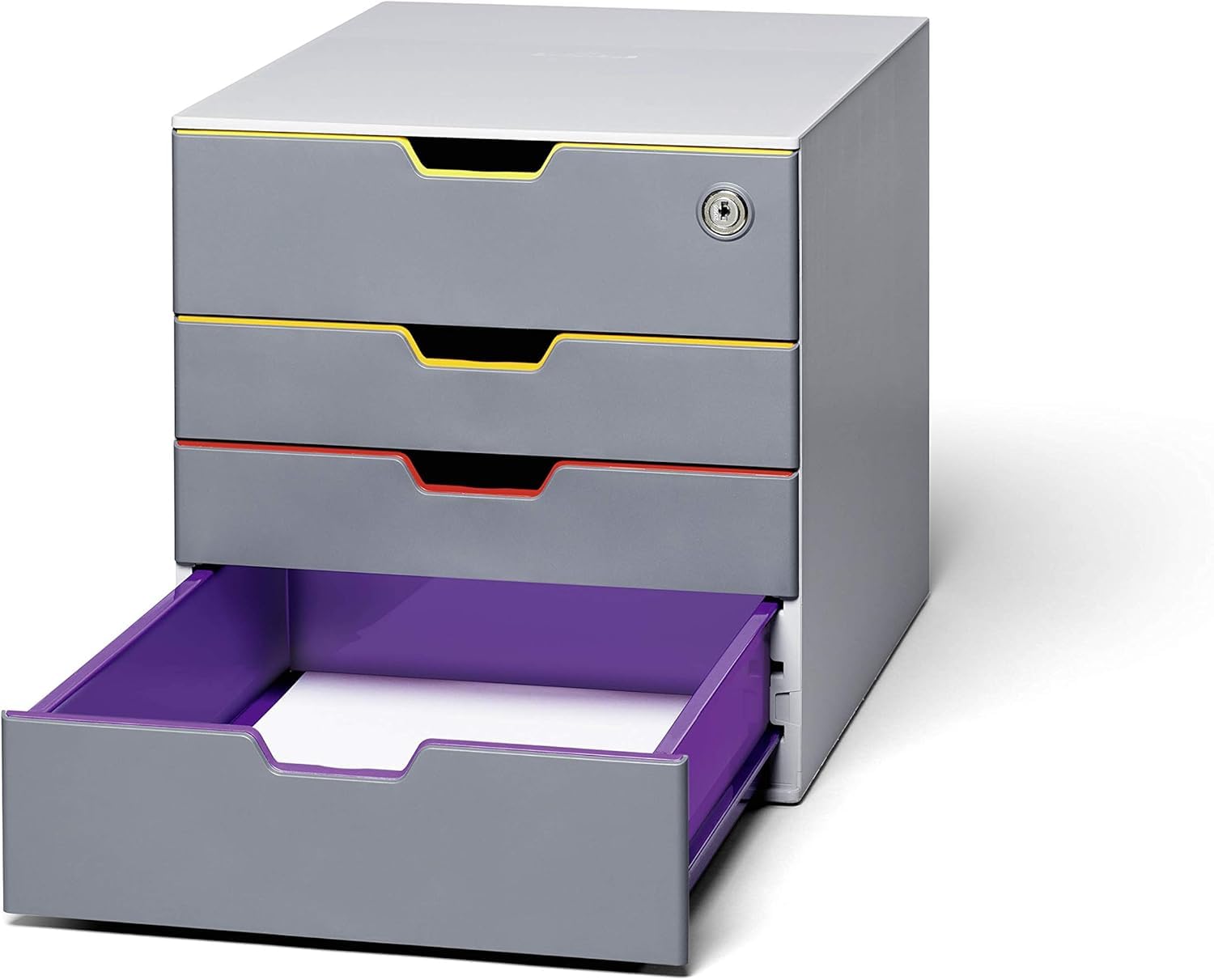 Durable 760627 Varicolor 4 Safe, Cassettiera con 4 Cassetti, 1 con Serratura, Porta Etichetta Rimovibile, 280 x 292 x 356 mm