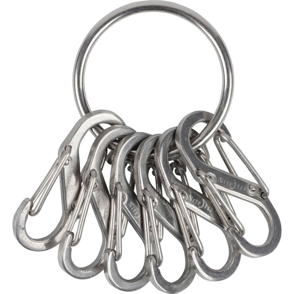 NI-KRGS-11-R3_Silber Key Ring Steel S-Biner, Stainless Steel Key Chain Ring with 6 Stainless Steel Key-Holding S-Biners