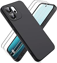 Case for OPPO Reno 14 FS 5G/OPPO Reno 14 F 5G/4G, with 2 Pack Tempered Glass Screen Protector, Soft Silicone Case - Black