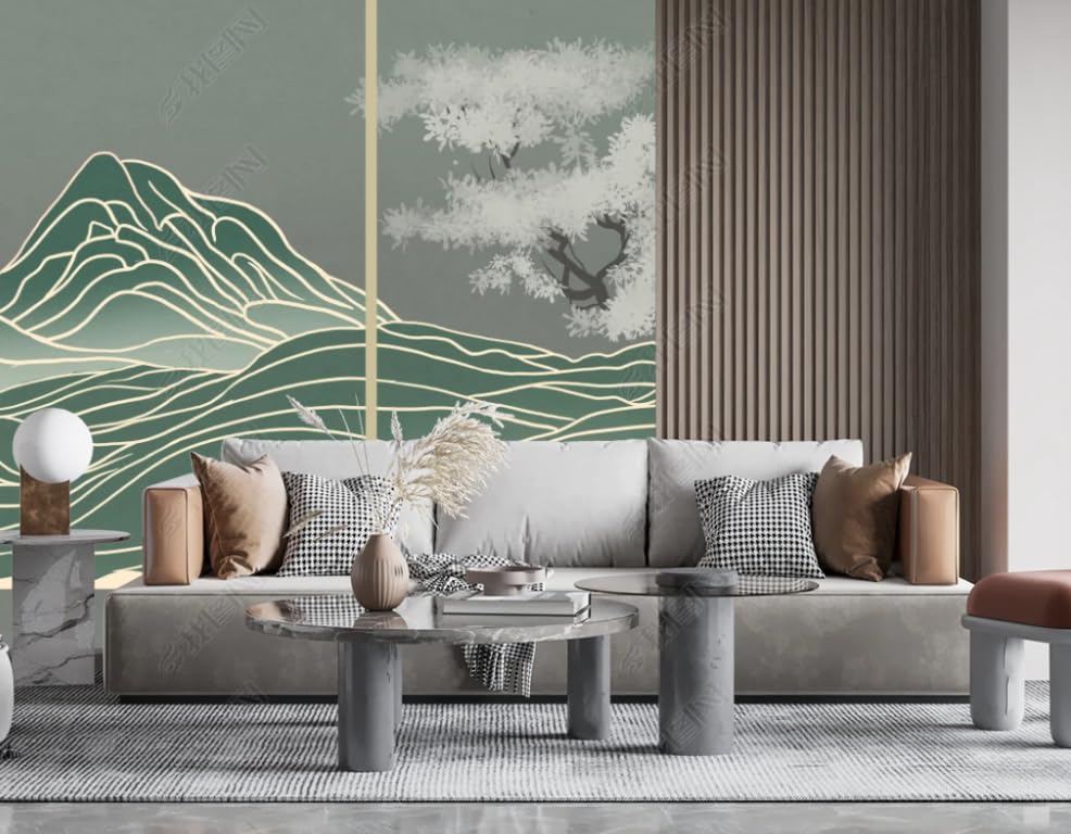 Papier peint intissé vert pose facile | Masquez les défauts du mur 250x175 cm - 3