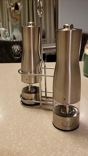 Miniatura 3 de Juego de molinillo eléctrico ajustable para sal y pimienta con soporte, juego de molino automático, agitadores recargables, luz incorporada y grosor