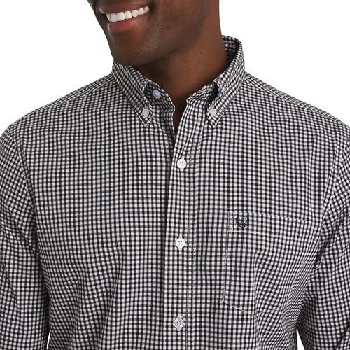 Chaps Men's Classic Fit Long Sleeve Button Down Stretch Poplin Casual Shirt, American Black, Medium