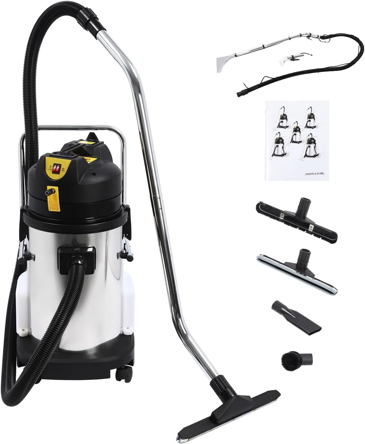 30L/8Gal Commercial Carpet Cleaner, 1000W Wet Dry Upholstery Cleaner Machine with Long Flat/Dust/Water Vacuum Head, Professional 3in1 Floor Cleaning Machine Extractor Vacuum for Carpet Sofa Curtain