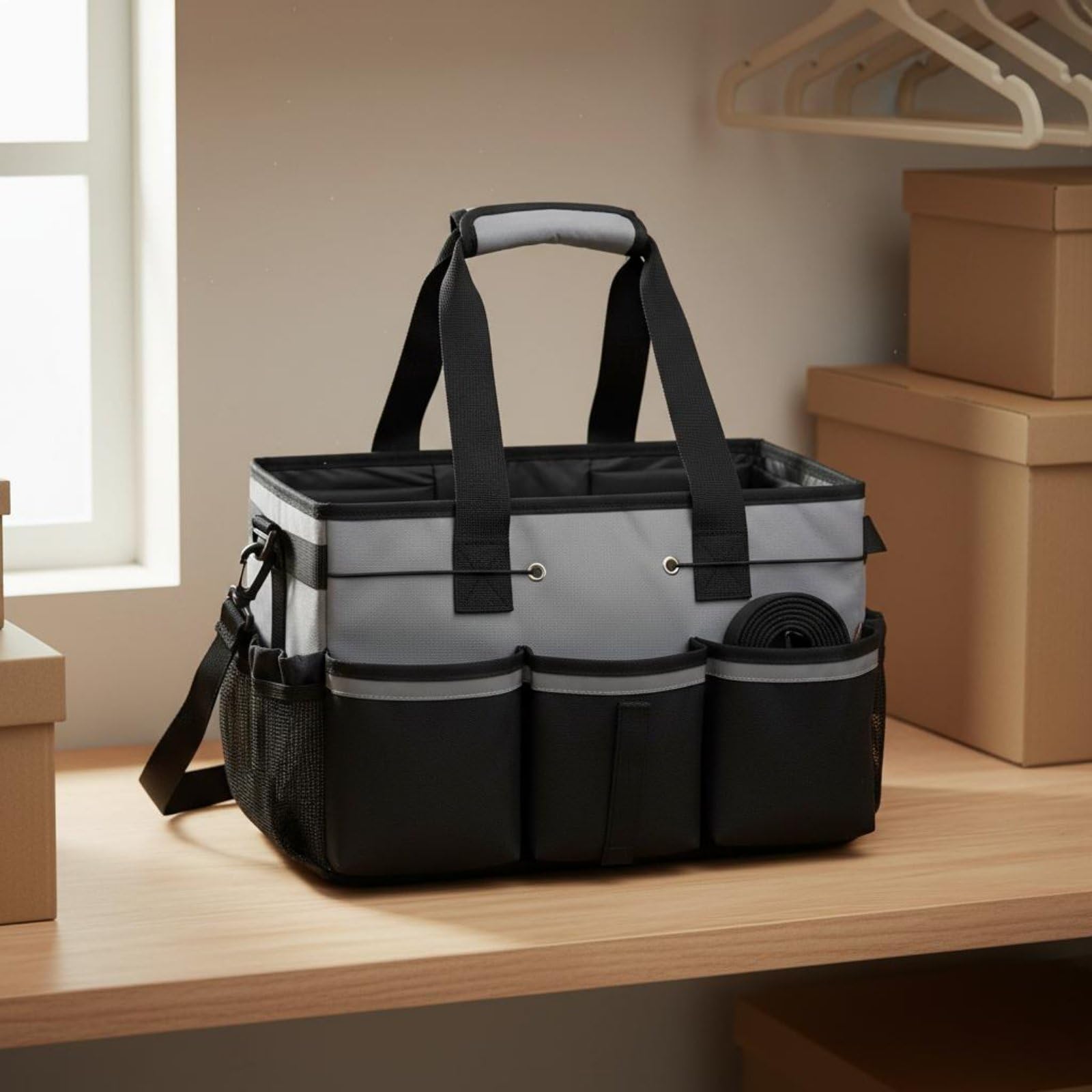 Cleaning Utility Pouch Borsa Portaoggetti Pulizie Organizer Tote Secchiello con Scomparti Multipli Materiale Oxford 600D con Manici E Tracolla Adatta, Viola