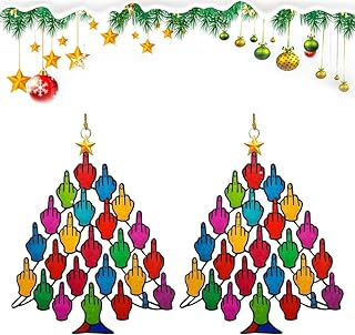 中指クリスマスツリーオーナメント2点、面白い中指スタッキングクリスマスツリー、2Dアクリルカラフル中指スタッキングホリデーツリーハンギングオーナメントホームクリスマスデコレーション用