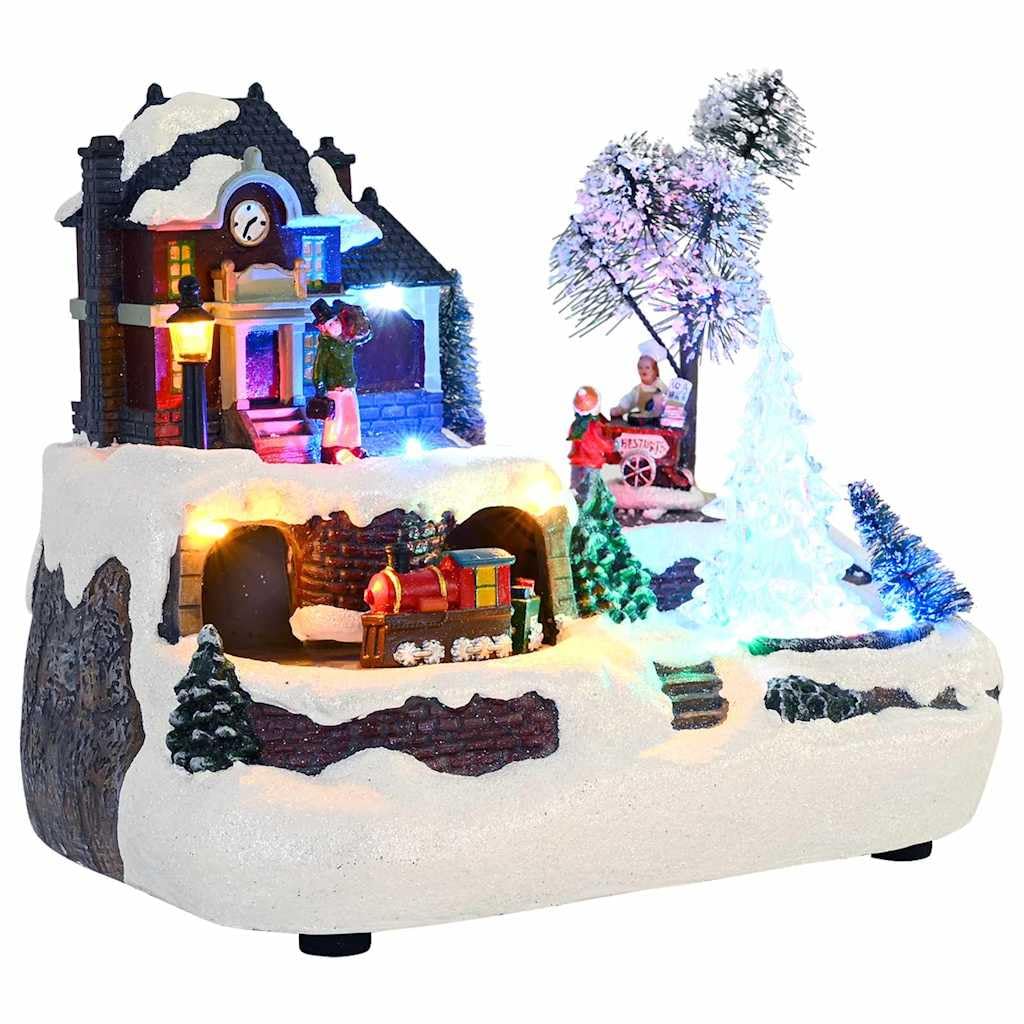 Weihnachtliche Tischdekoration aus Harz mehrfarbig, 23,5 x 16 x 18,5 cm, mit dekorativen Lichtern für Wohnzimmer Flur Kaminsims Winterdorf Deko