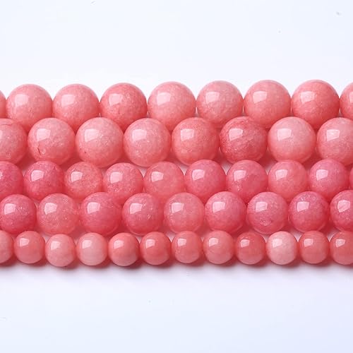 60 piezas de cuentas de jade rosa natural de 6 mm, cuentas redondas de rodocrosita calcedonia para hacer joyas, pulseras de bricolaje, piedra de