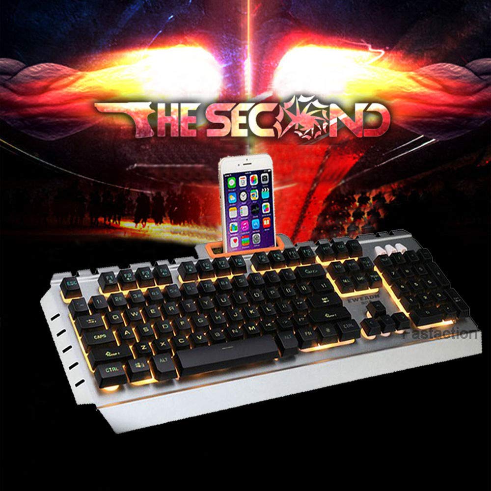 Tastiera cablata Retroilluminata a LED USB Tastiera da gioco ergonomica Gamer con supporto per telefono Nero/Arancione Retroilluminato