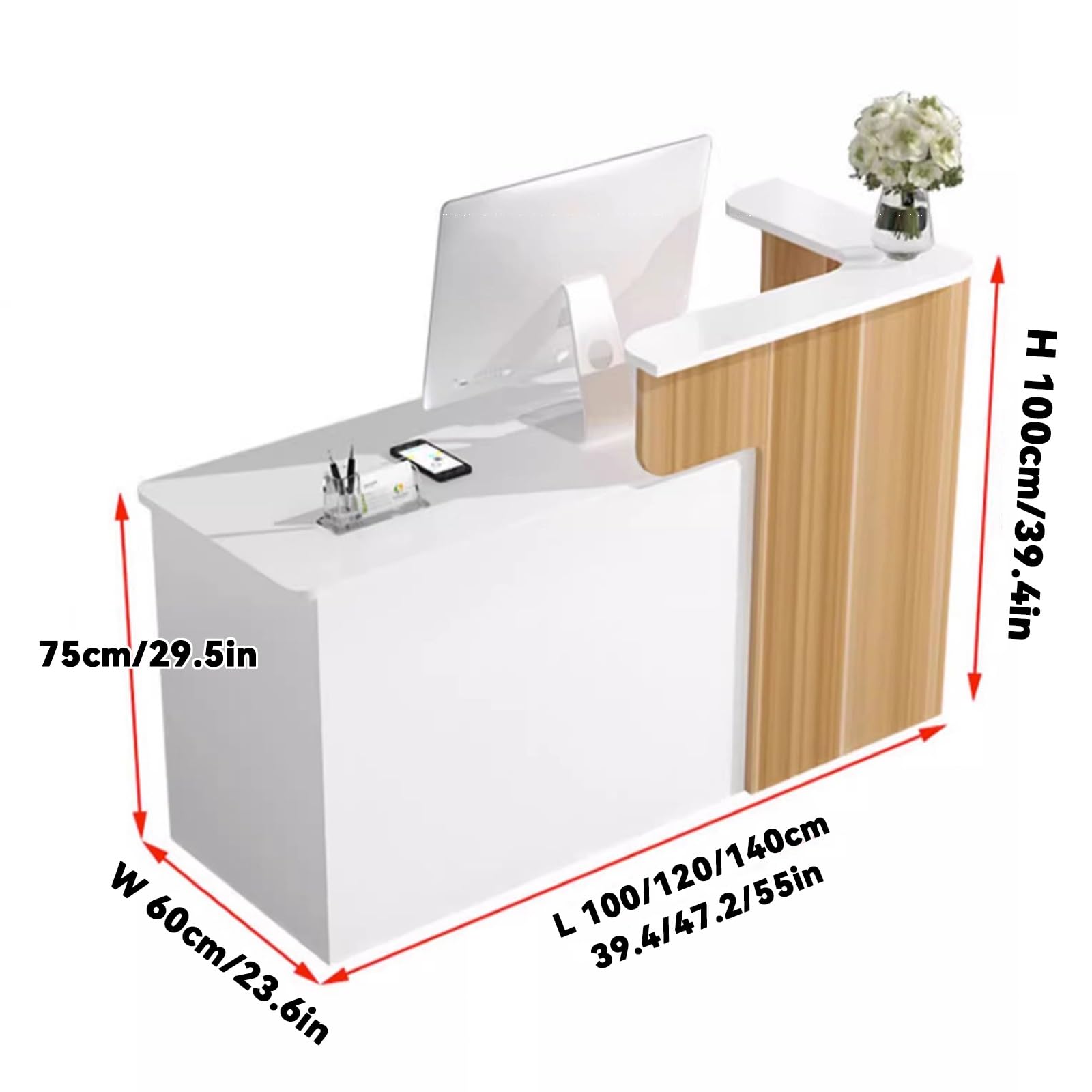 Empfangstresen,Ladentische Kassentisch,Verkaufstheke,Kassentheke,Rezeption Büromöbel,Tragbar Rednerpult Empfangstheke Rezeption Verkaufstheke,mit Abschließbaren Schubladen(White,Right-140cm/55in)