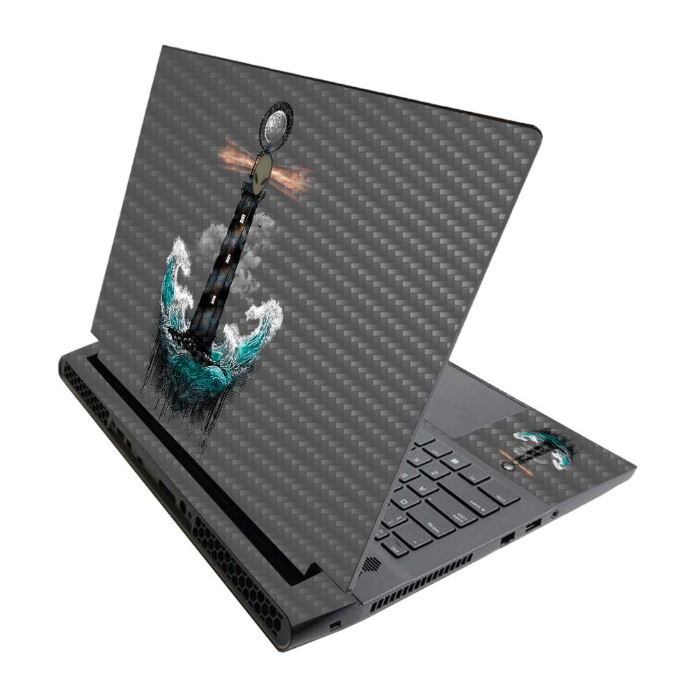 MightySkins Carbon Fiber Skin for Alienware M17 R3 (2020) & M17 R4 (2021) - Wave Anchor | Durable Textured Carbon Fiber Finish | Easy to Apply and Change Style | Made in The USA