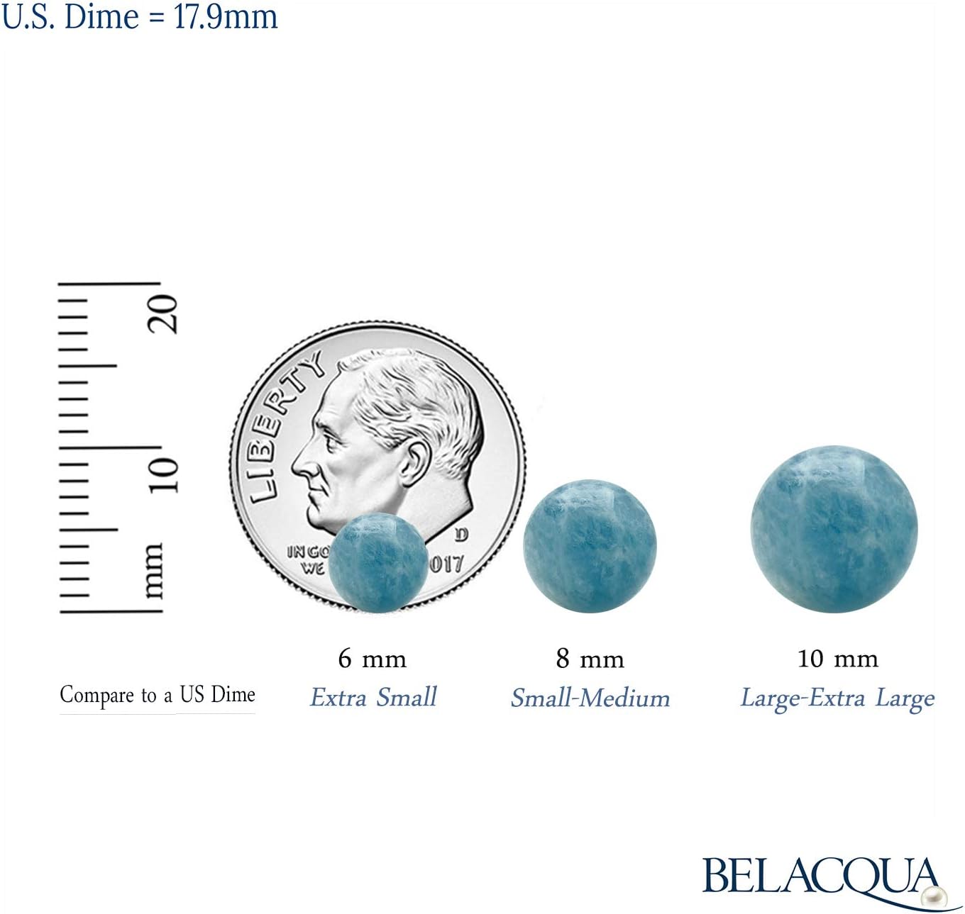 Belacqua Round Natural Green Jade,Blue Milky Aquamarine,Rose Quartz or Black Onyx Stud Earrings in Sterling Silver, Gemstone Size - 6mm to 10 mm, Jewelry for Women, Gift Box Included - Image 4