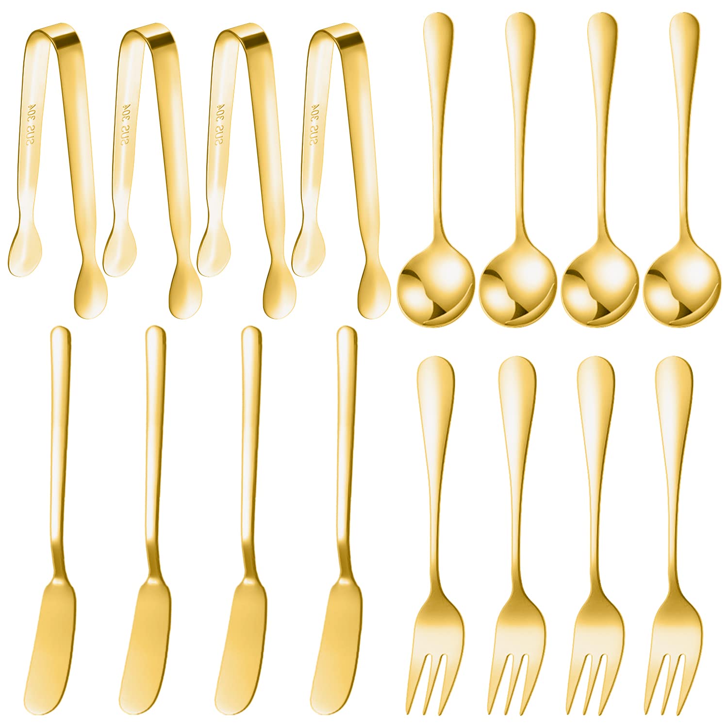 Lot de 16 couteaux à beurre de fromage, accessoires de charcuterie, couteaux à beurre en acier inoxydable, mini pinces de service, cuillères et fourchettes à beurre, fromage et collations