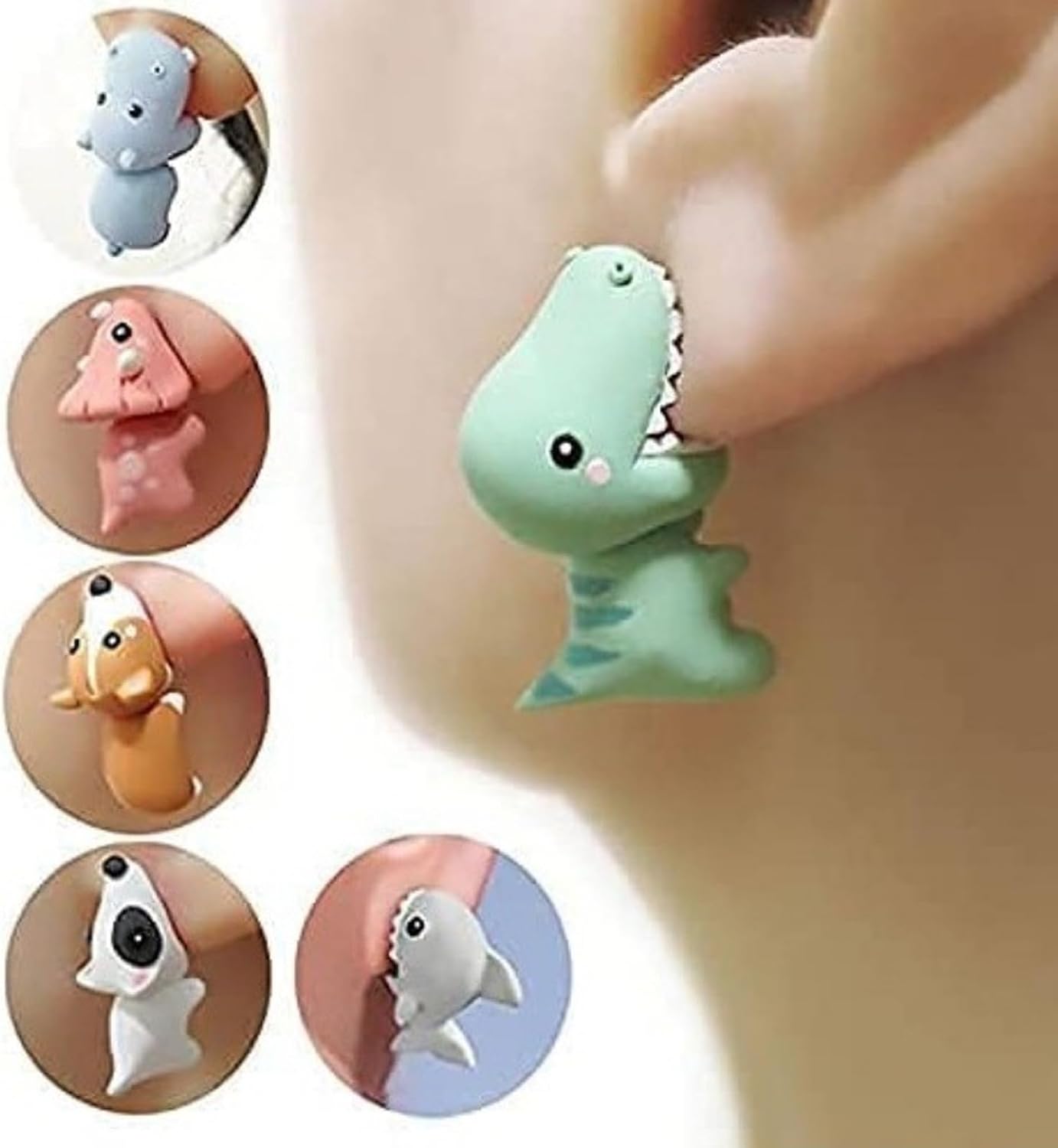 Cute Animal Bite Earrings for Women Trendy 3D Clay Earrings Animal Cartoon Biting Ears Stud Earrings Christmas Jewelry Gifts - Image 2