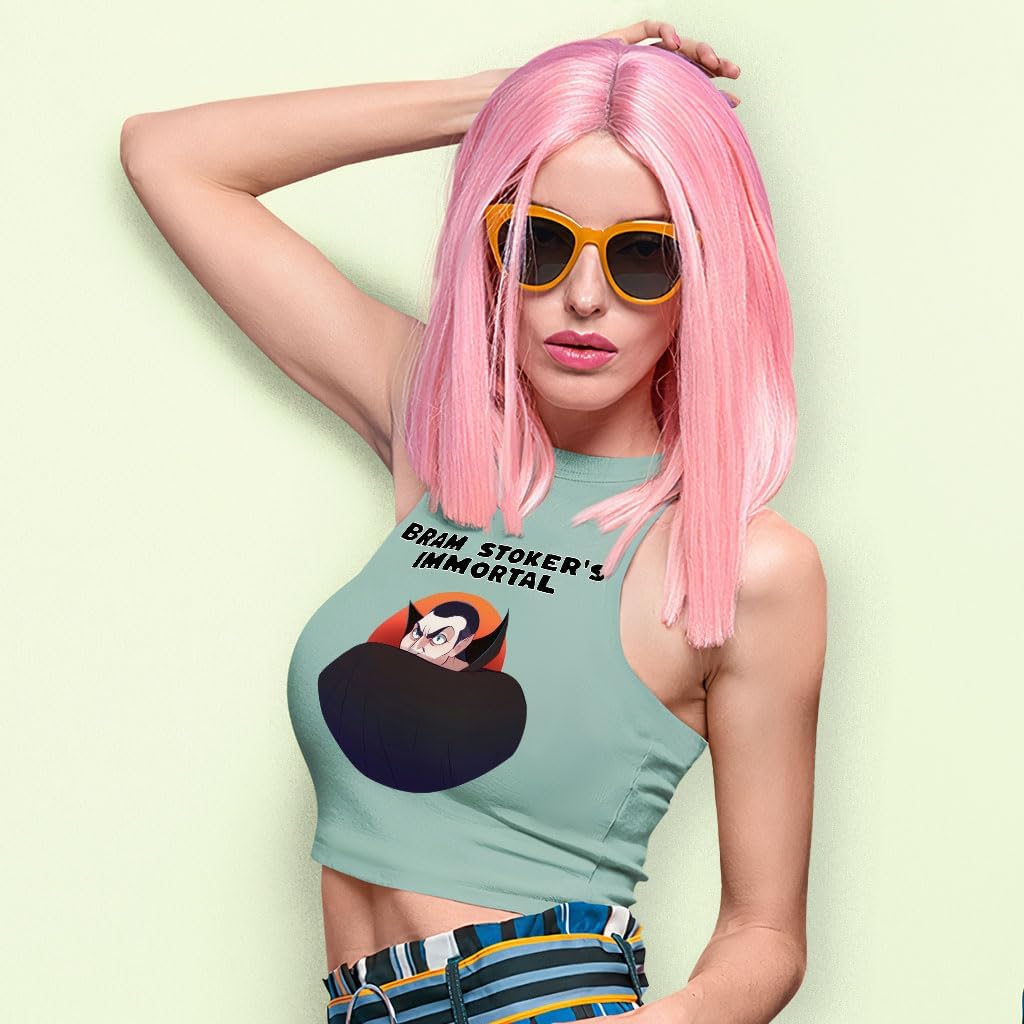 Vampire Print Racerback Cropped Tank - Cartoon Women's Tank - Art Tank Top