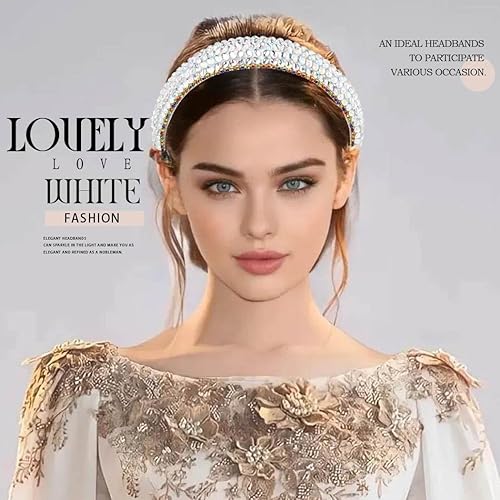 Vista 9 de Diademas barrocas anchas con diamantes de imitación con purpurina y lazos para el pelo con cuentas, bandas para la cabeza coloridas de cristal