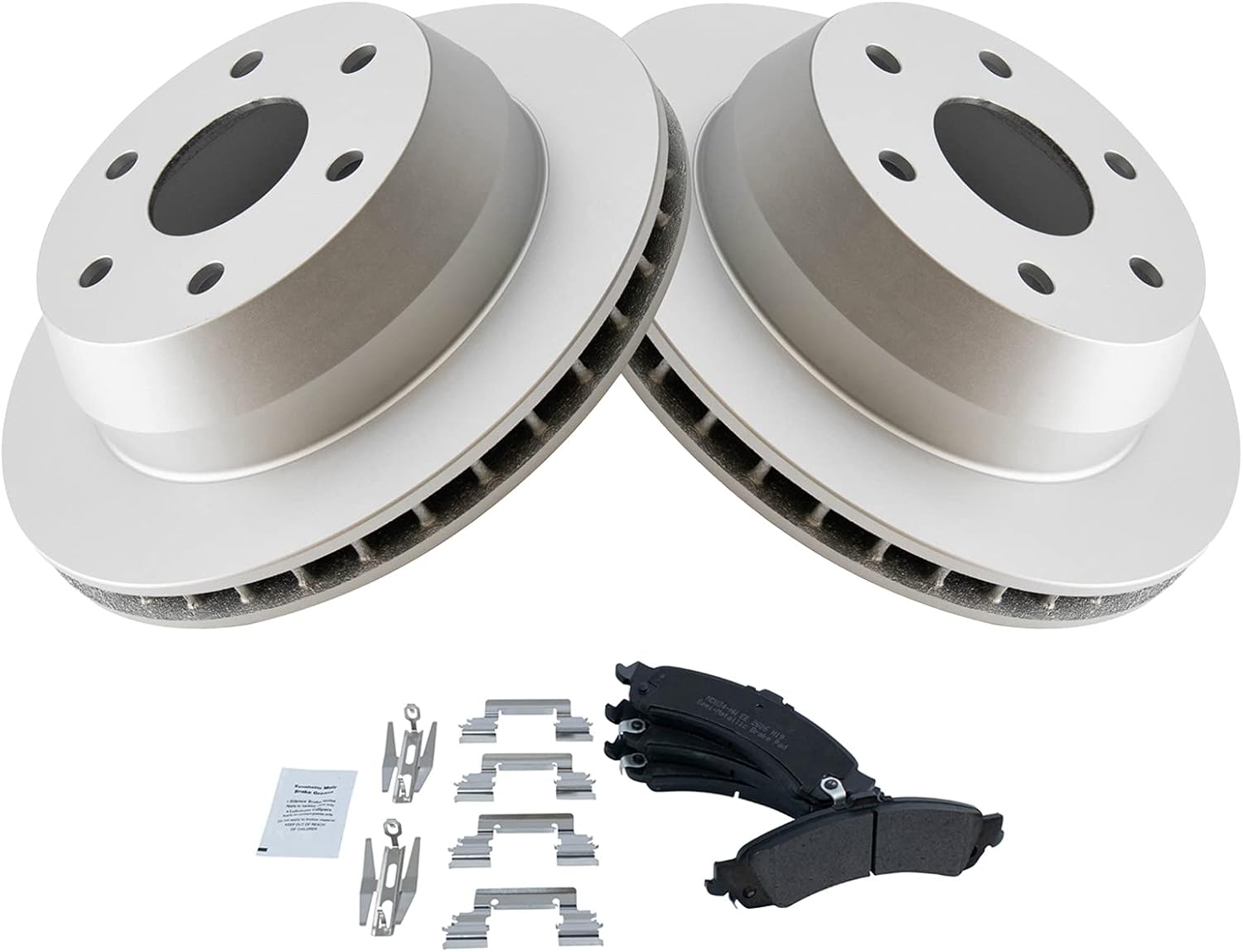 TRQ Rear Brake Pad & Rotor Set Semi Metallic Coated Vented Rotors Compatible with 2000-2006 Chevy Silverado Suburban Tahoe Avalanche 1500 GMC Sierra Yukon XL 1500 2002-2006 Cadillac Escalade ESV EXT