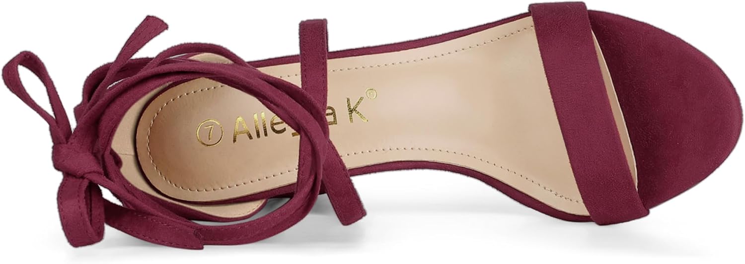 Allegra K Women's Strappy Lace Up Chunky High Heels Burgundy Heels Sandals 9 M US - Image 4