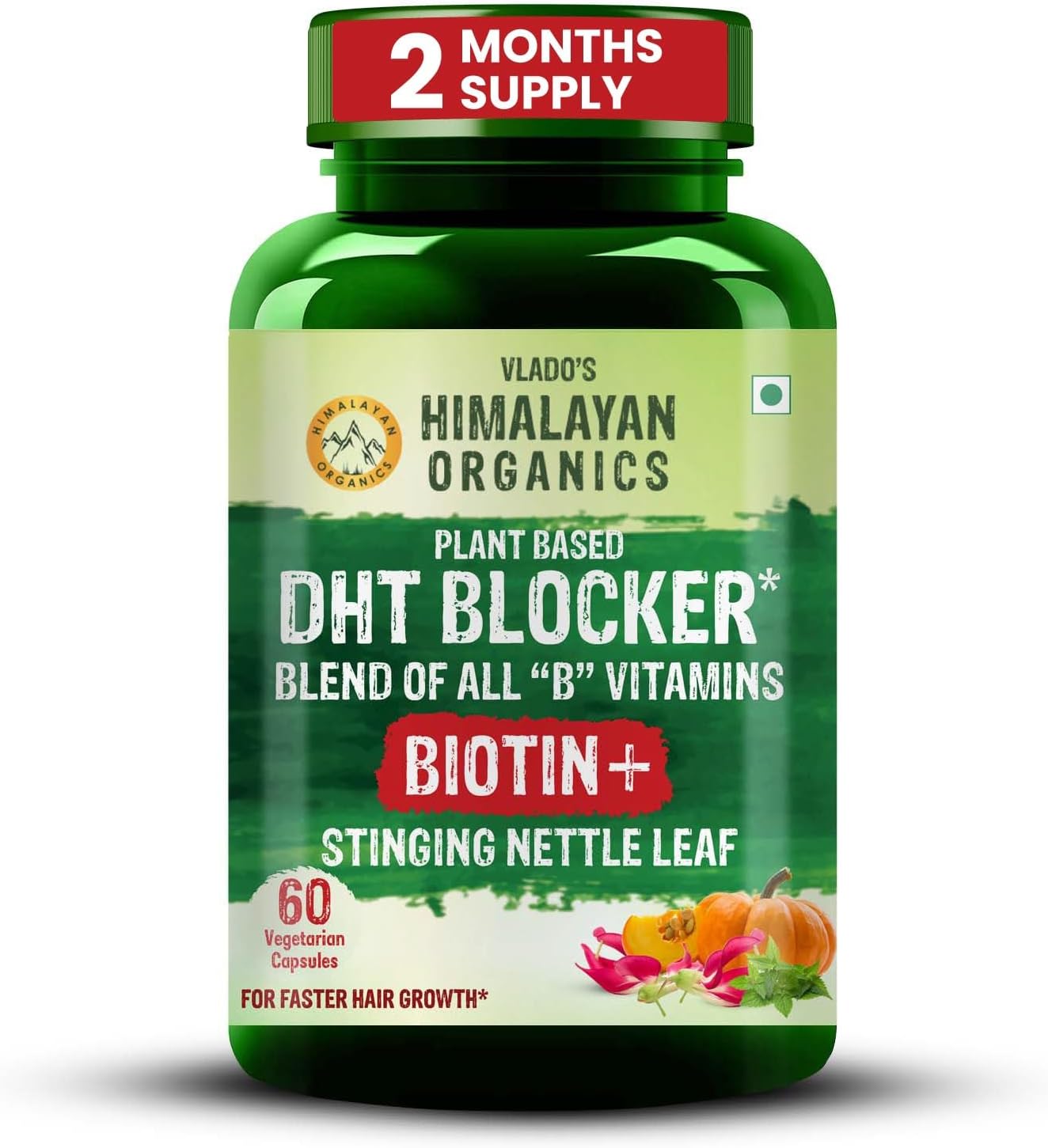 Vlado's Himalayan Organics DHT Blocker with Biotin Tablets for Hair growth | Biotin Supplement with all B vitamin | DHT Blocker supports Hair Growth & Skin Health for Men & Women | 60 Veg capsules