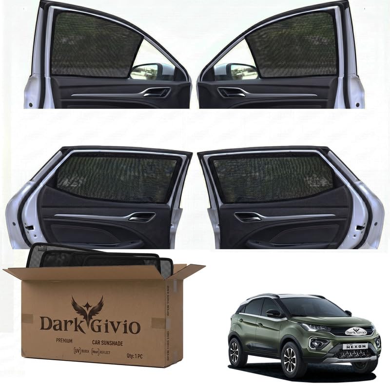 Image of Car Window Sun Shade Protector for NEXON (T 2) (2020) | Exact Fit Non-Magnetic Half Cut Sunshade (Set of 4 /6) | UV Blocker Side Window Car Curtains & Interior Accessory