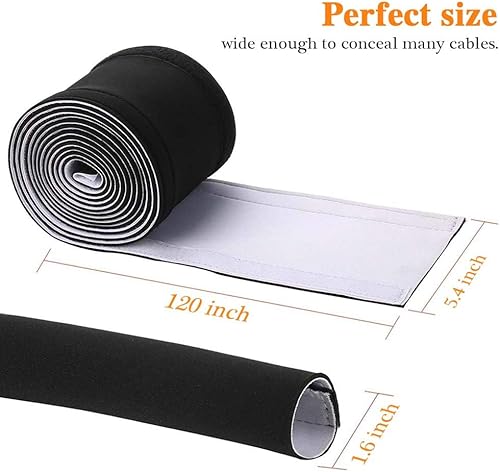 Miniatura 2 de Organizador de cables de neopreno de 120 pulgadas, reversible, flexible, recortable, para bricolaje, para oficina, TV, computadora, hogar,