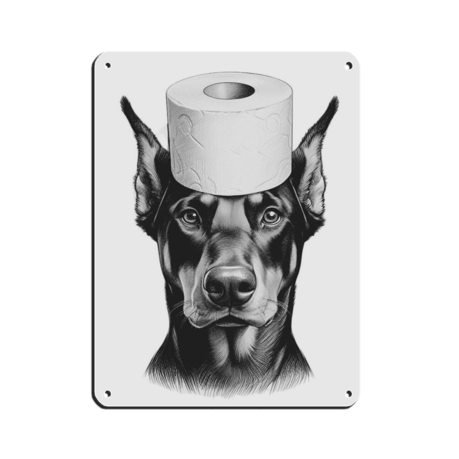 Doberman Pinscher Dog Art,toilet Paper on Head Retro Poster Metal Tin Sign Chic Art Retro Iron Painting Bar People Cave Cafe Family Garage Poster Wall Decoration 12x16inch(30x40cm)