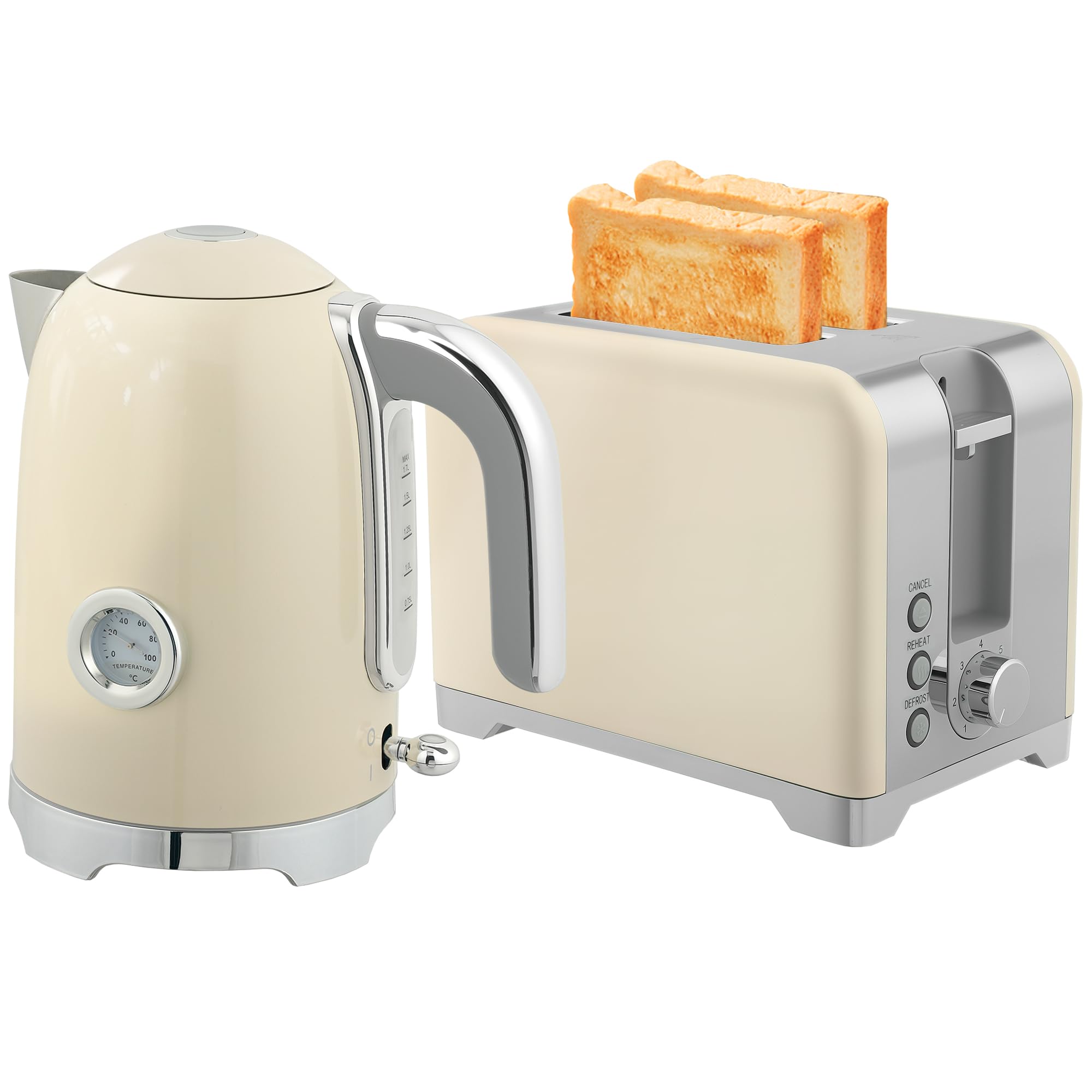 HOMCOM Kettle and Toaster Set - Cream - 1.7L