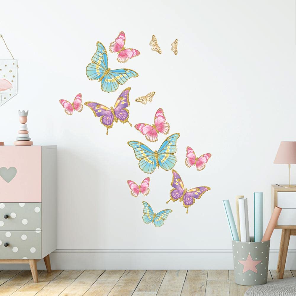 Get Sticking Decor Butterfly Wall Stickers Collection, Removable Repositionable Peel an Stick Decals, Nursery Playroom Bedroom Decorations for Boys an Girls, Multicolor, Bfly1 (Large)