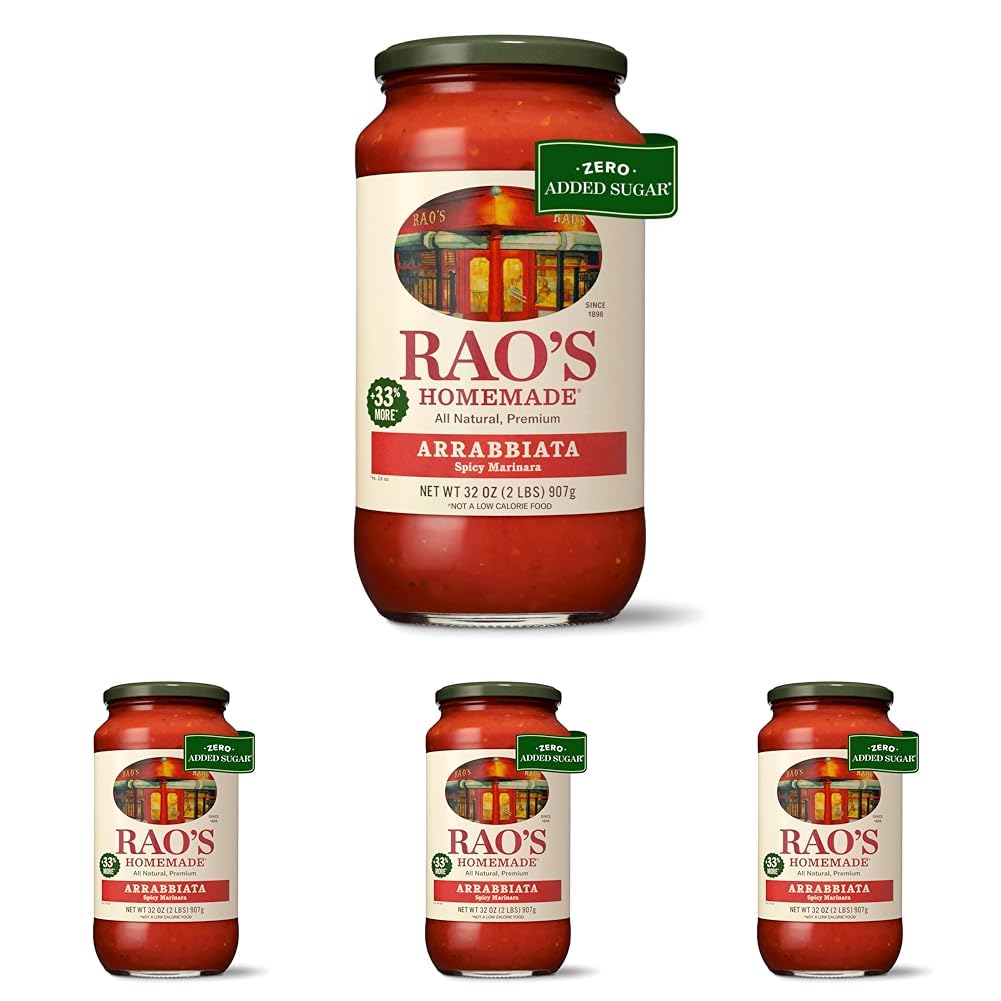 Rao's Homemade Arrabbiata Sauce, 32 oz, Tomato Sauce, All Purpose, Keto Friendly Pasta Sauce, Premium Quality Tomatoes from Italy & Crushed Red Pepper (Pack of 4)