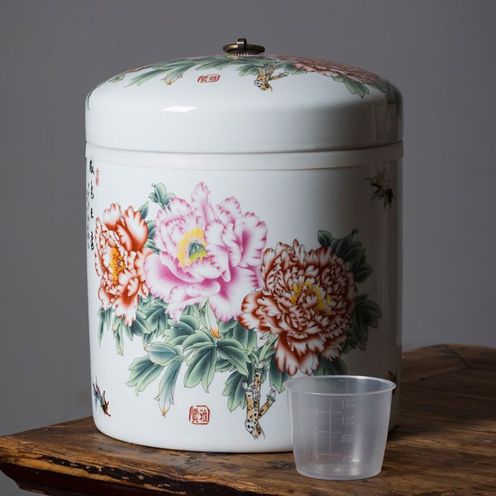 SXYHCK Ceramic Food Storage Jar, Rice Storage Containe, Sealed Home Grain Storage Ceramic Container, Grain Rice Dispenser For Flour Sugar Cereal(Style L)