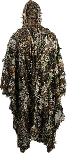 Zicac Poncho de camuflaje con hojas 3D para exteriores, capa de camuflaje y capa sigilosa, traje militar CS Woodland Hunting Poncho