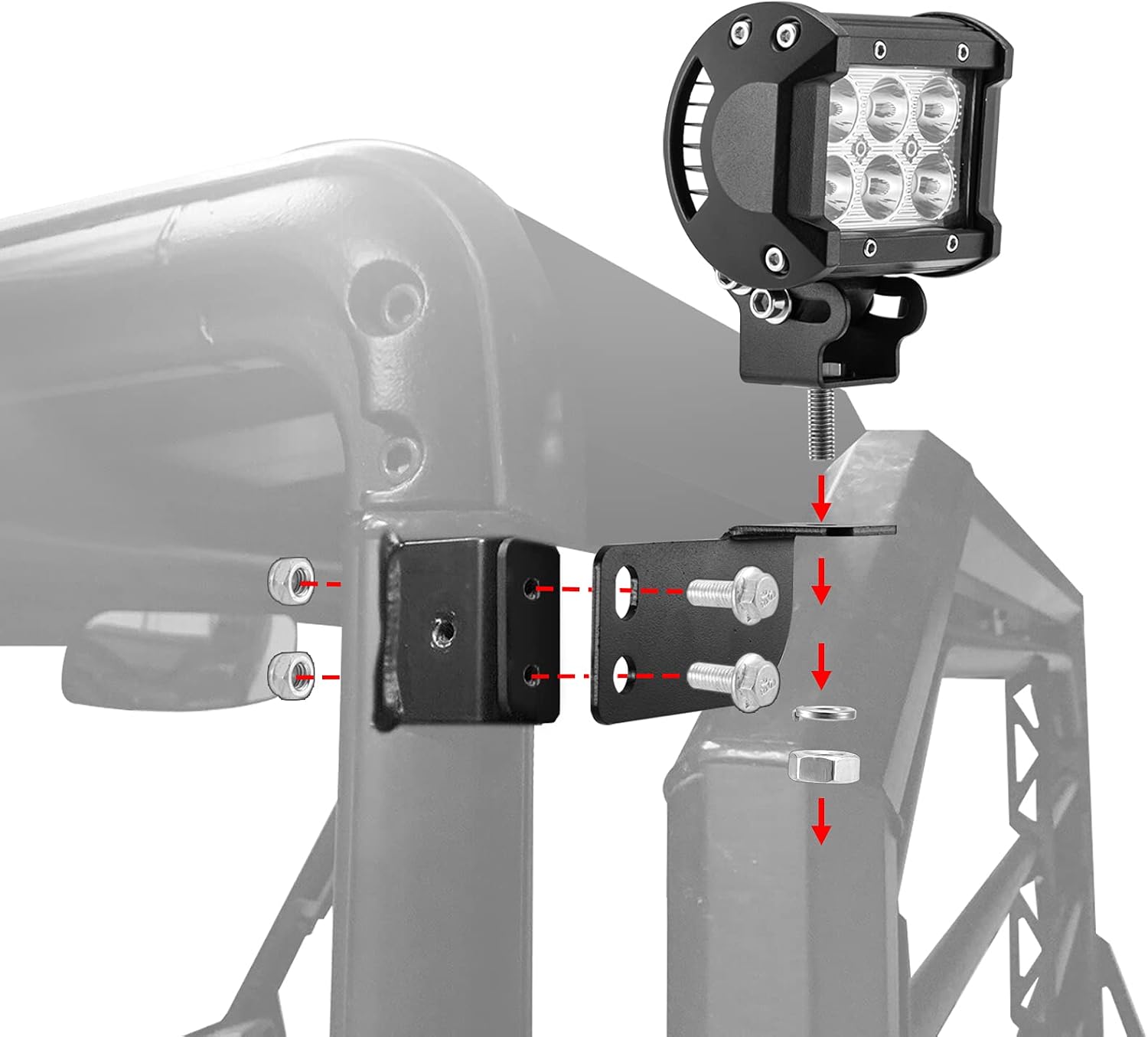 Wsays Rear Roof Pillar Roll Cage Bar Reverse LED Light Pod Mounting Brackets Compatible with Polaris Ranger Full Size 2013-2026