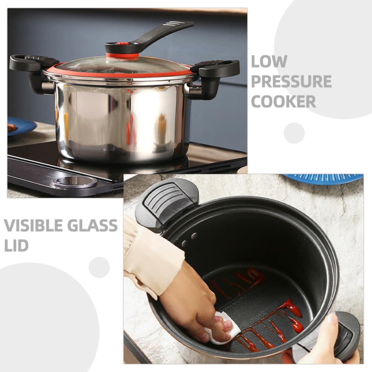 VOSAREA Acero Inoxidable Capacidad de 3.5l, Resistente al Desgaste y Fácil de Limpiar, Doble Asa para Cocina de Inducción y Estufa de Gas
